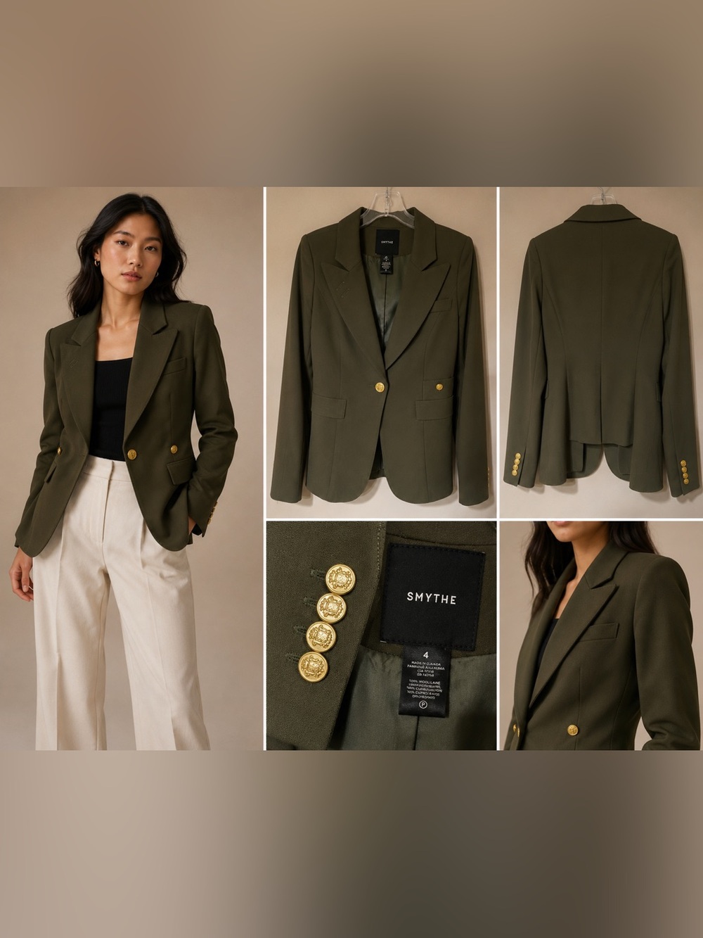SMYTHE-  Olive Green Duchess Blazer